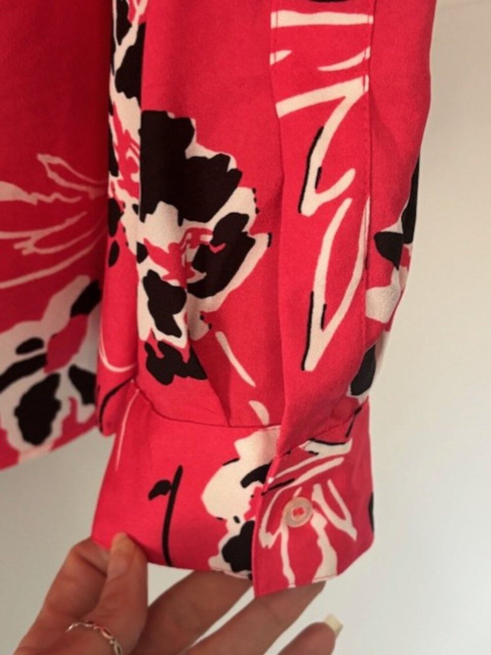 Calvin Klein Womens XL Pink Floral Roll Tab Sleeve Shoulder Button Front Dressy - Picture 6 of 8